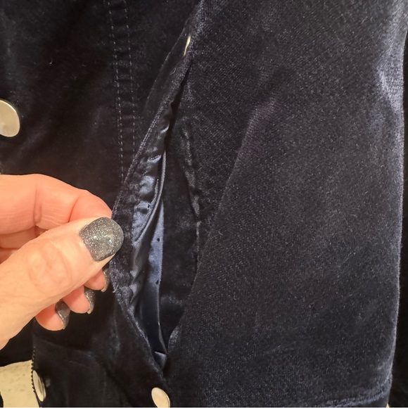 Women’s CHICO’S Navy Blue Velvet Jean Jacket Style Jacket  1Petite - Picture 6 of 10